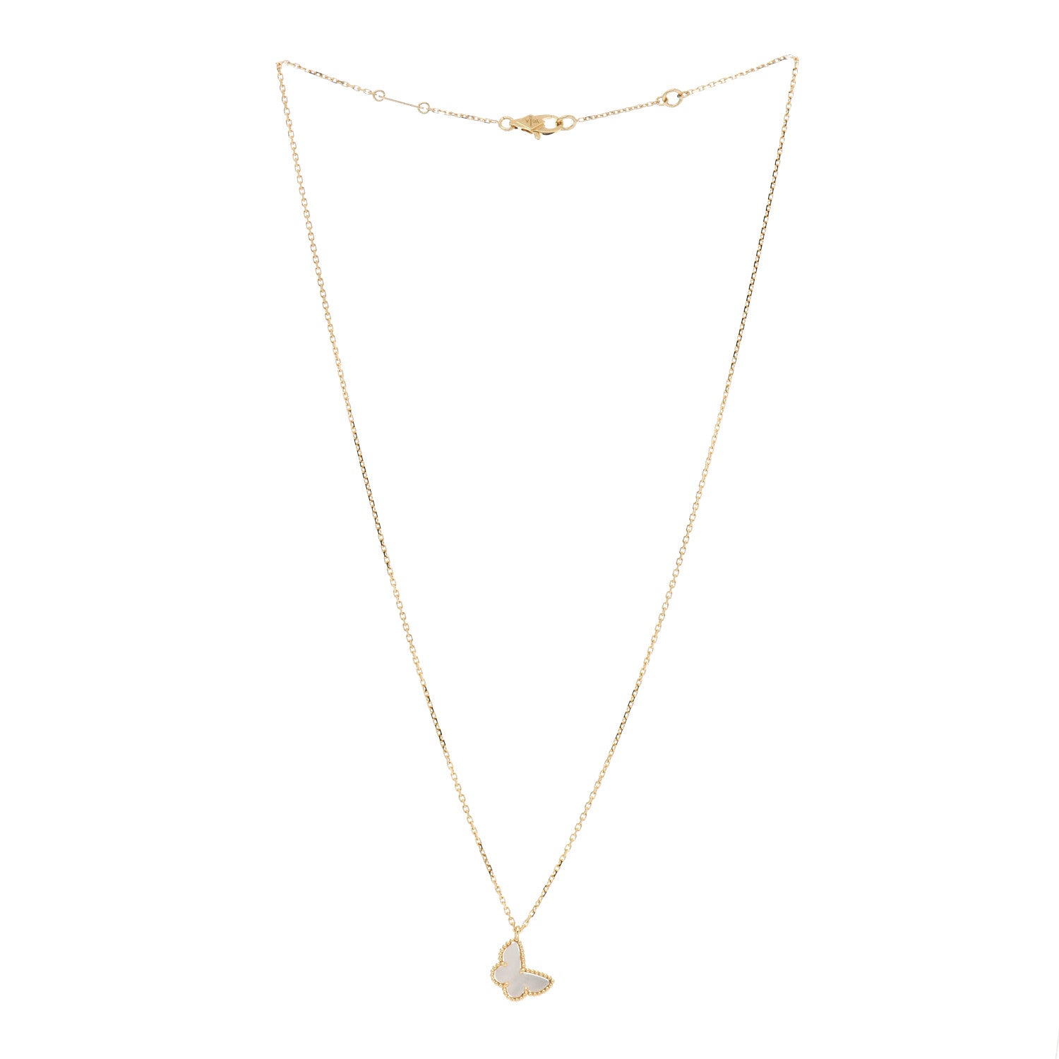 Van Cleef & Arpels 18K Yellow Gold Mother of Pearl Sweet Alhambra Butterfly Pendant Necklace 3 of 5