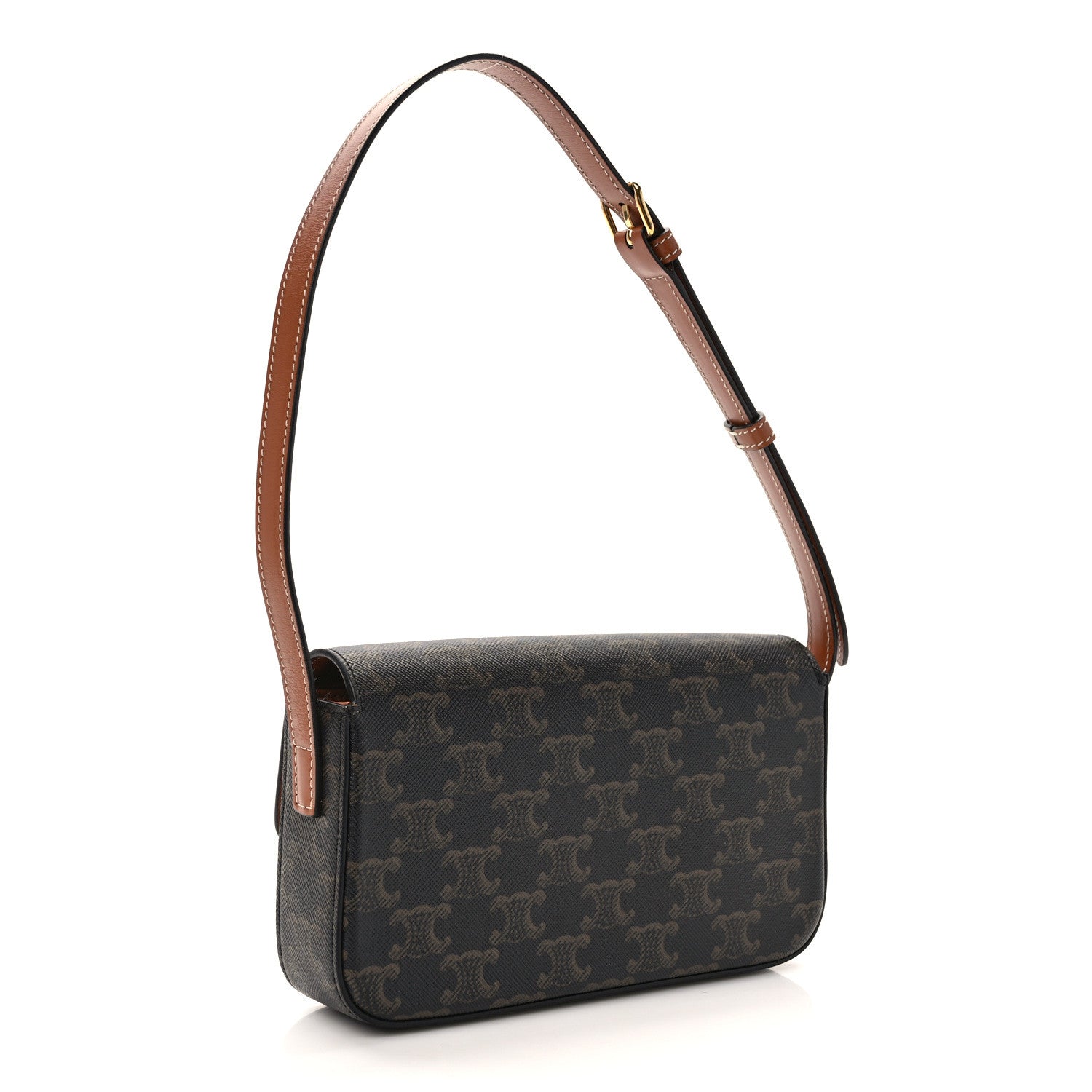 Celine Canvas Calfskin Triomphe Shoulder Bag Tan 2 of 9