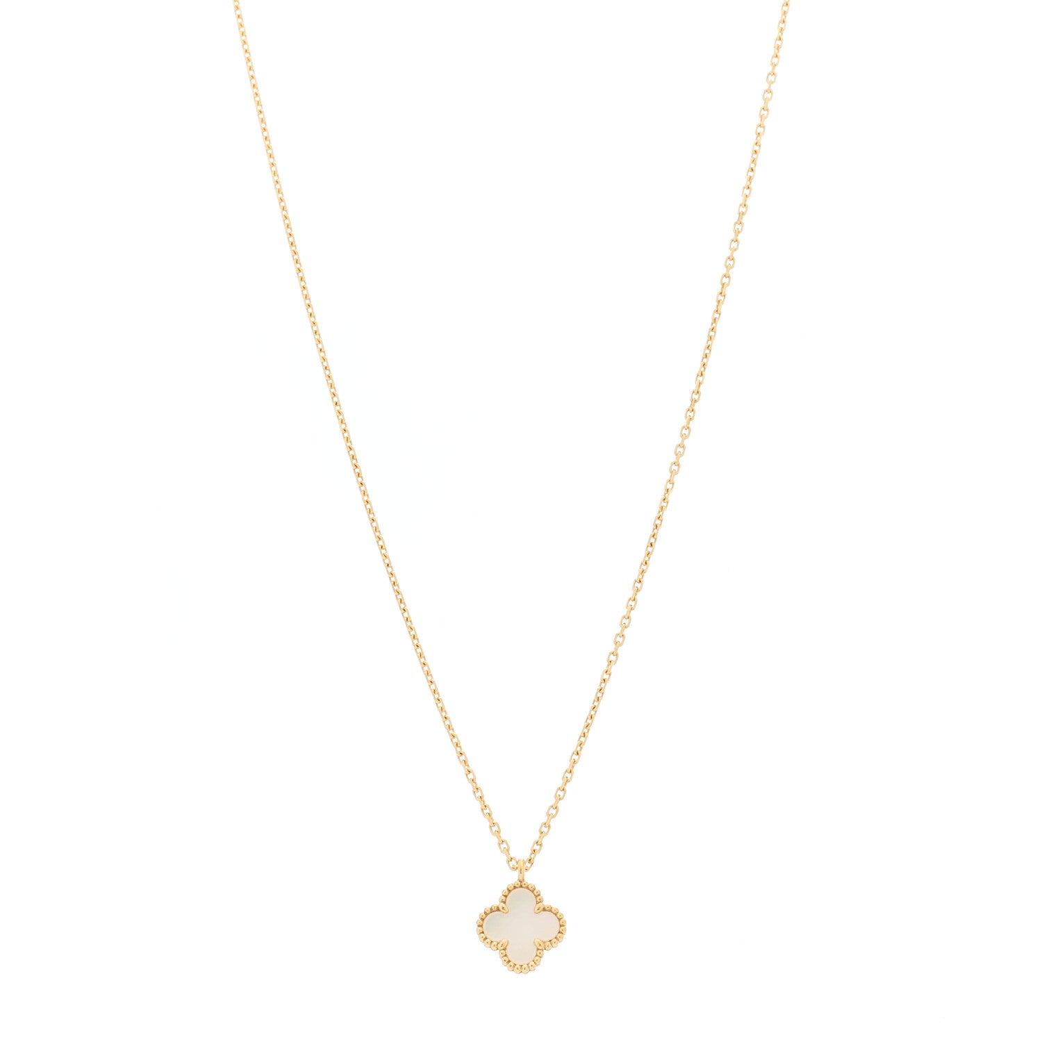 Van Cleef & Arpels 18K Yellow Gold Mother of Pearl Sweet Alhambra Pendant Necklace 1 of 6