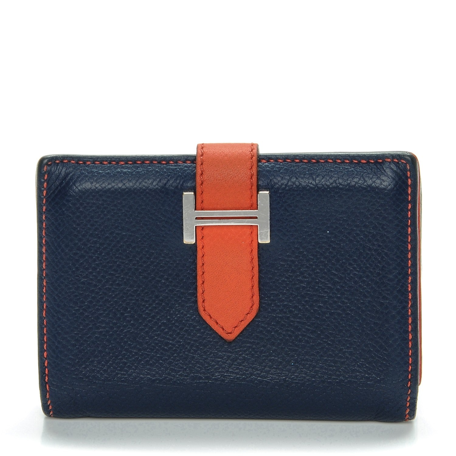 Hermes Epsom Bi-Color Bearn Card Holder Wallet Bleu Saphir Orange Poppy 1 of 12