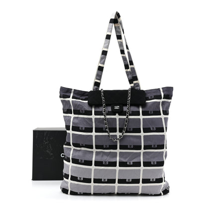 Chanel Jersey Fabric Quilted Foldable Tote With Chain Black Multicolor 15 of 15