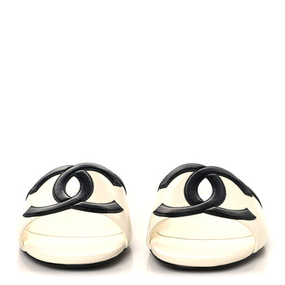 Chanel Lambskin CC Cutout Mules 38 Ivory Black 3 of 10