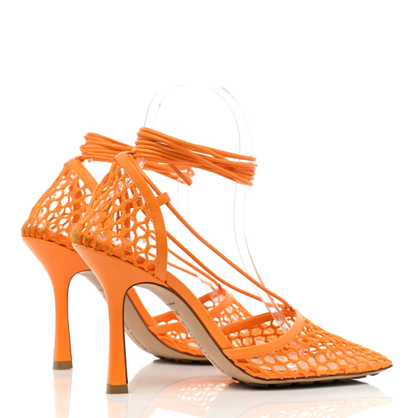 Mesh Nappa Stretch Ankle Tie Sandals 38.5 Tangerine