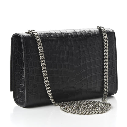 Saint Laurent Calfskin Crocodile Embossed Small Classic Monogram Kate Tassel Satchel Black 3 of 9
