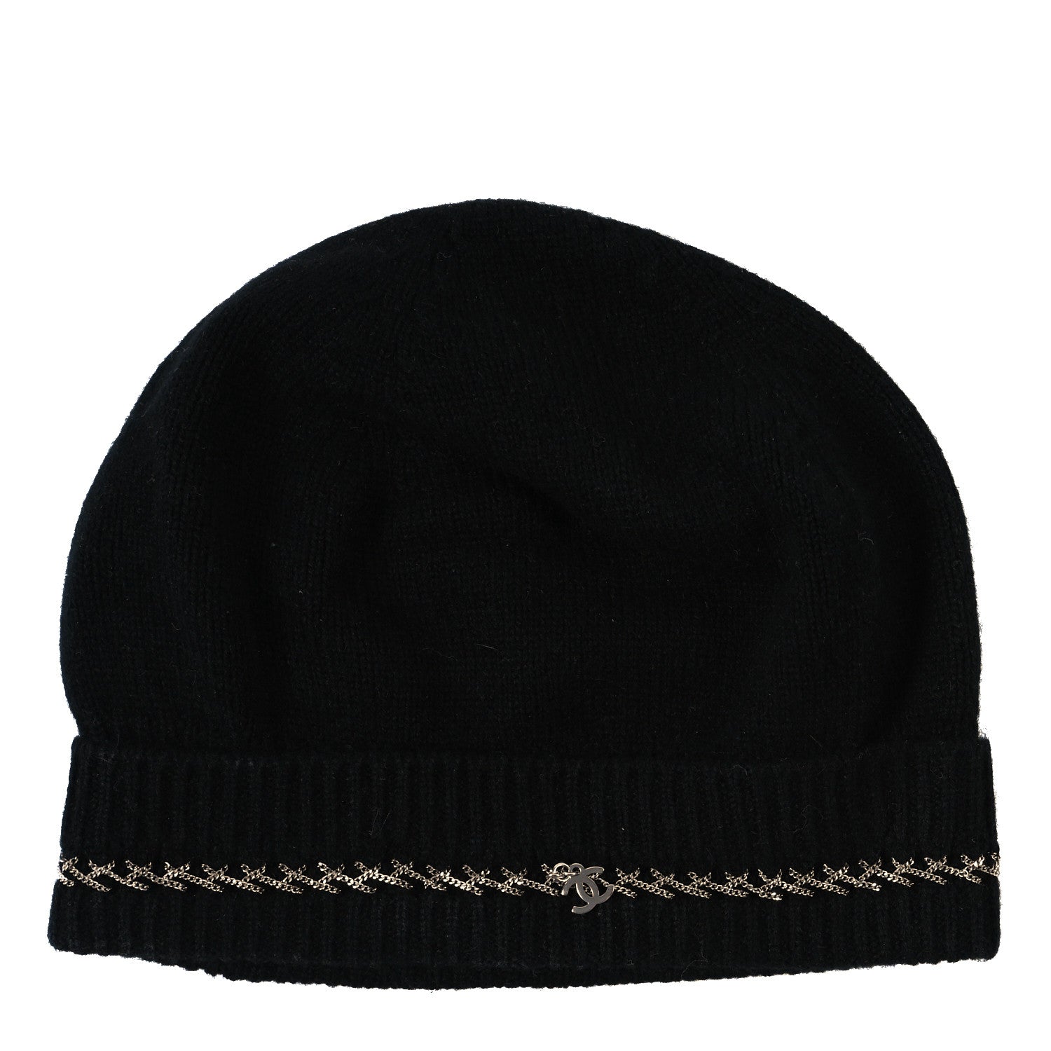 Chanel Cashmere Chain CC Beanie Hat Black 1 of 4