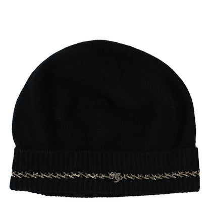 Chanel Cashmere Chain CC Beanie Hat Black 1 of 4