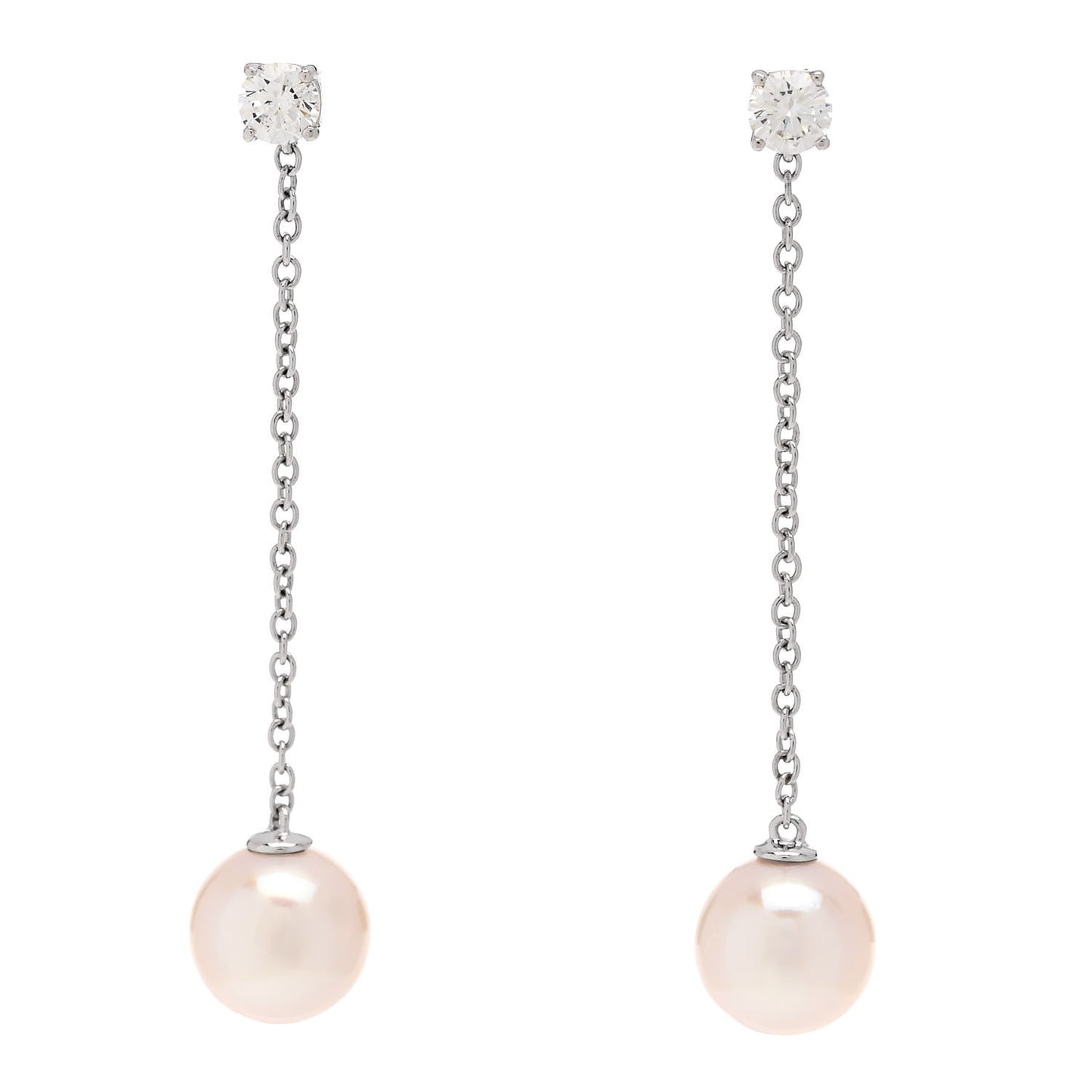 18K White Gold Diamond Akoya Pearl Drop Earrings