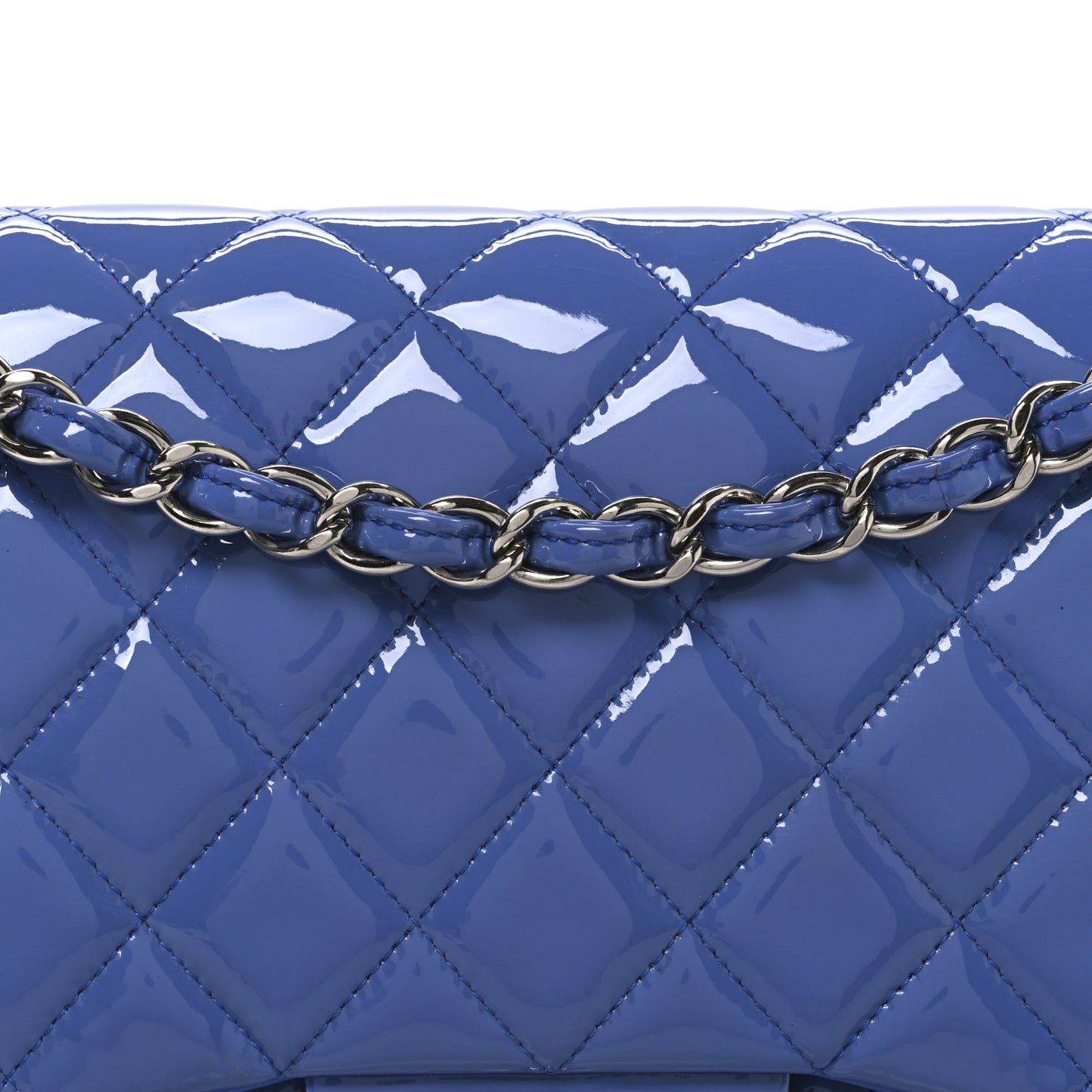 Patent Calfskin Quilted Jumbo Double Flap Blue
