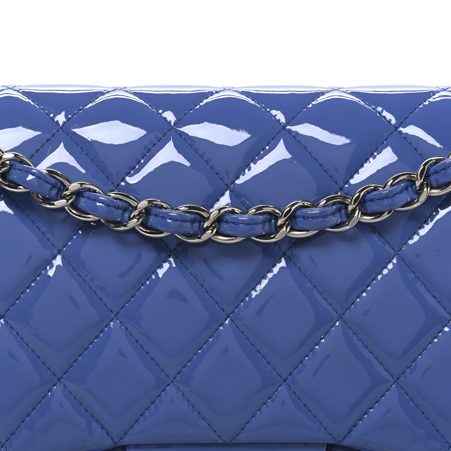 Chanel Patent Calfskin Quilted Jumbo Double Flap Blue 7 of 10