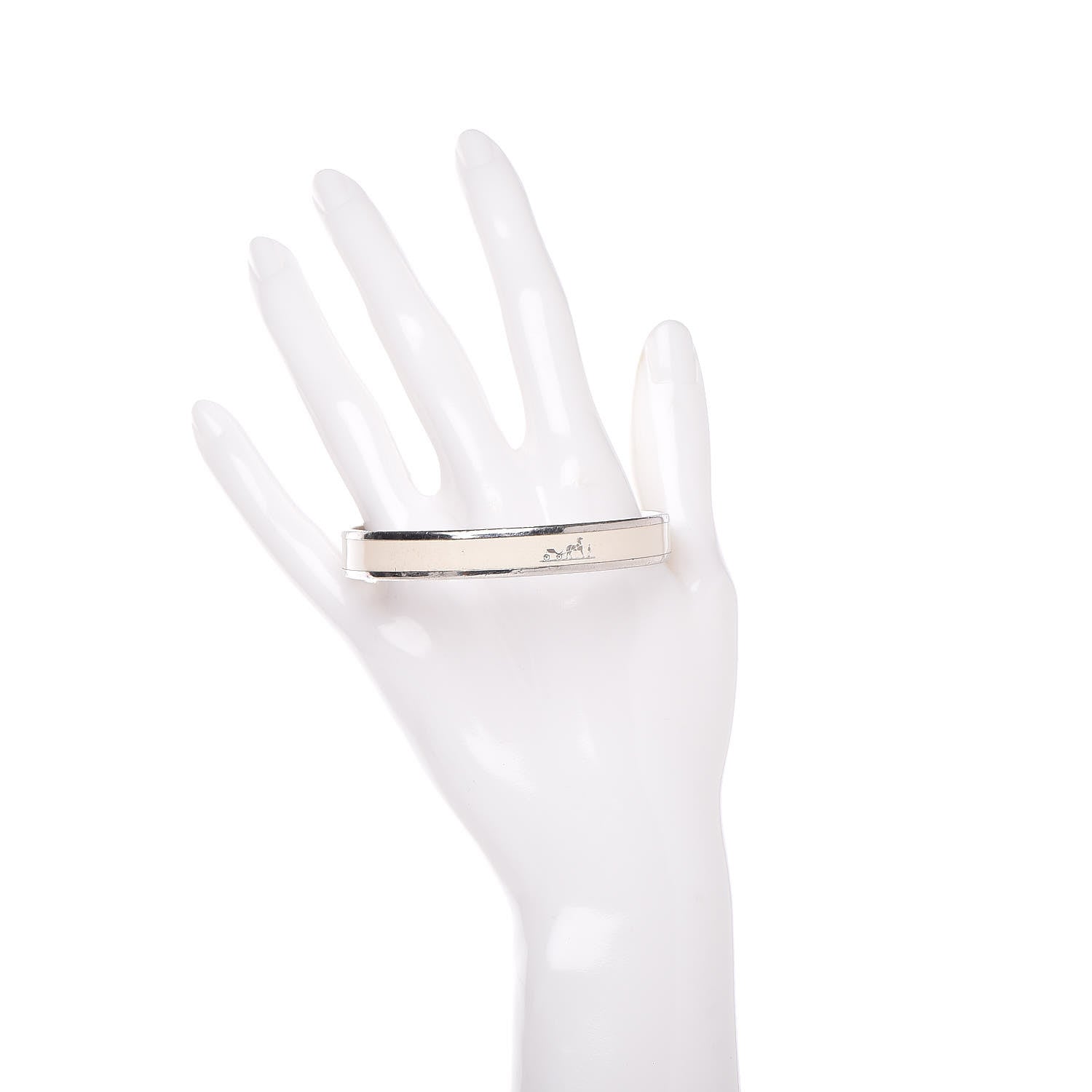 Hermes Enamel Printed Narrow Caleche Bracelet 65 White 2 of 6