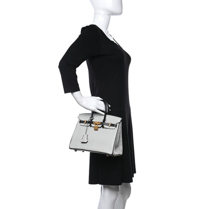 Hermes Chevre Mysore Horseshoe Birkin 25 Gris Perle Black 3 of 11