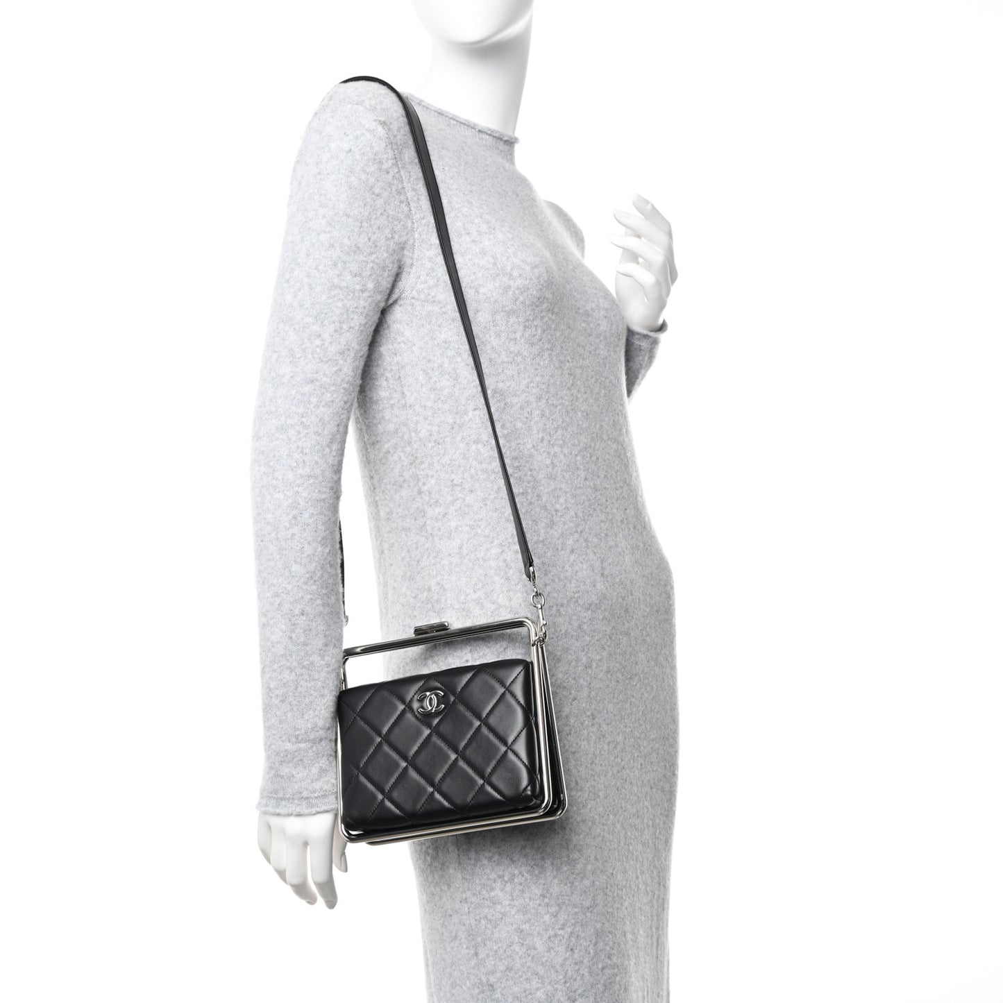 Quilted Lambskin Metal Bar Clutch Bag Black