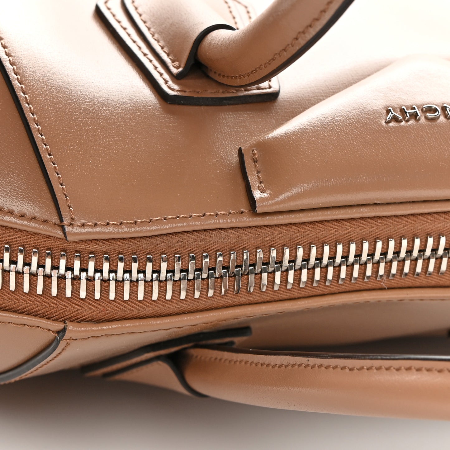 Shiny Lord Calfskin Small Antigona Dark Beige