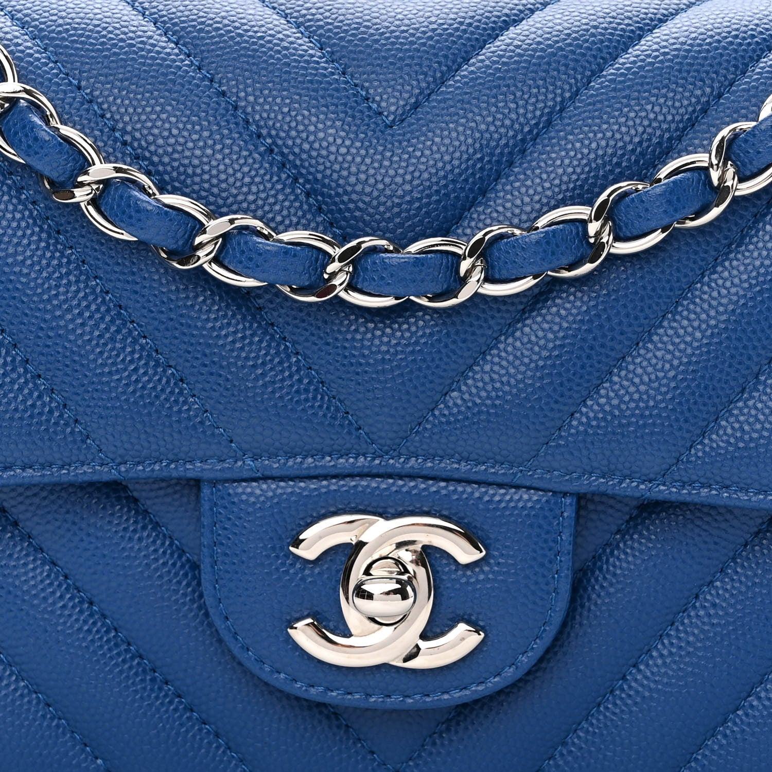 Chanel Caviar Chevron Quilted Mini Rectangular Flap Blue 8 of 10
