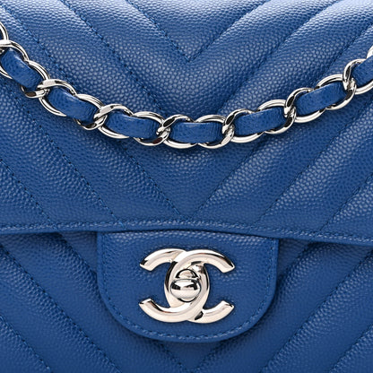 Chanel Caviar Chevron Quilted Mini Rectangular Flap Blue 8 of 10