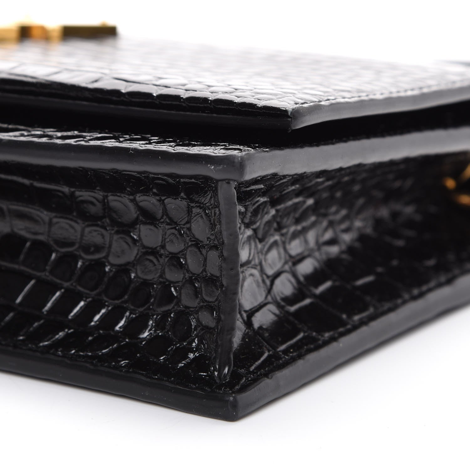 Saint Laurent Calfskin Crocodile Embossed Kate Monogram Tassel Chain Wallet Black 9 of 11