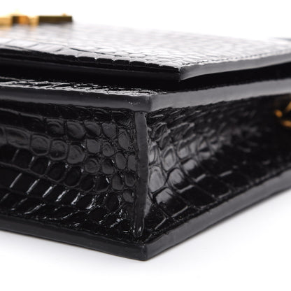 Saint Laurent Calfskin Crocodile Embossed Kate Monogram Tassel Chain Wallet Black 9 of 11