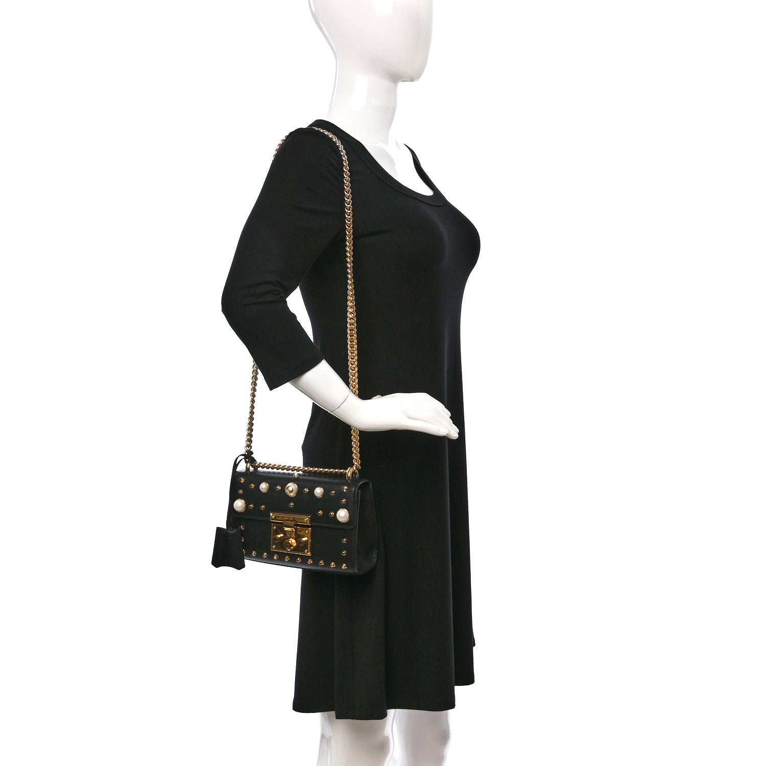 Gucci Calfskin Studded Small Padlock Shoulder Bag Black 2 of 11