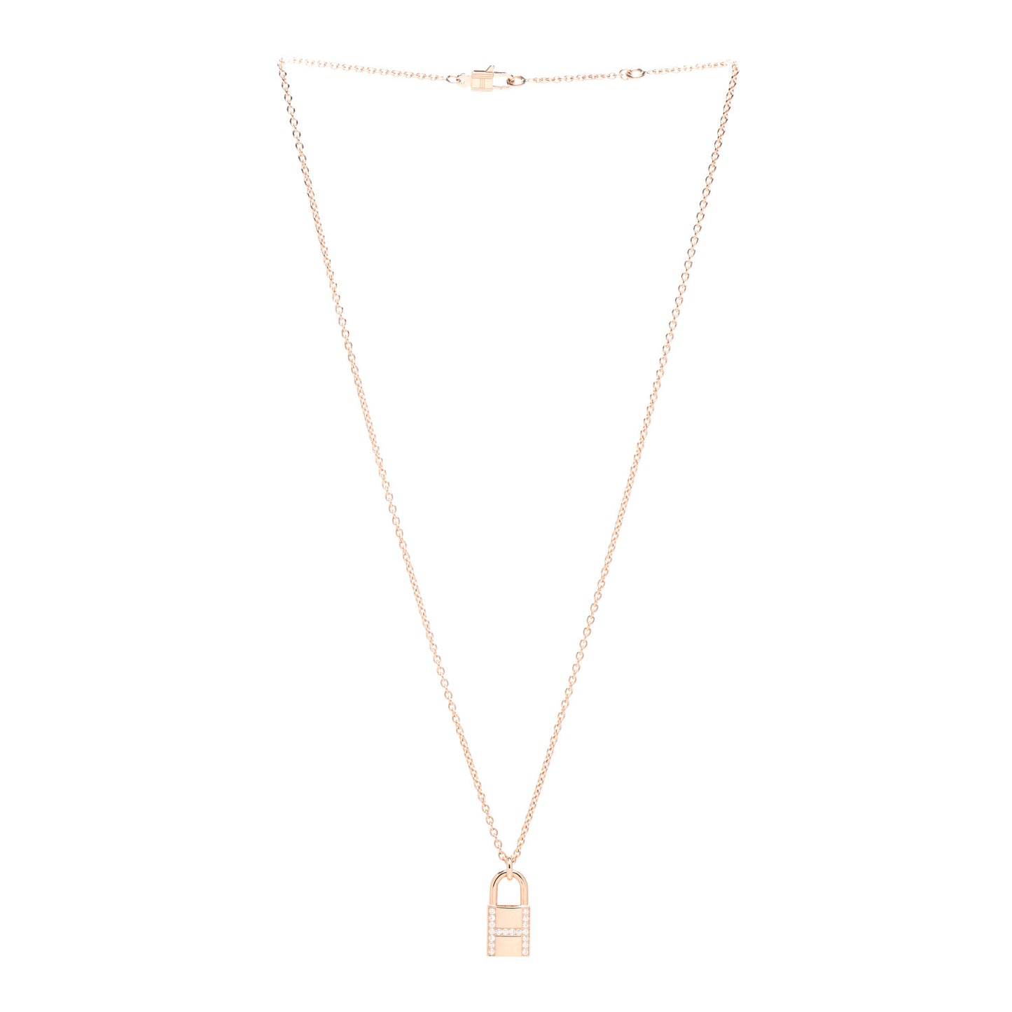 18K Rose Gold Diamond Amulettes Cadenas Pendant Necklace
