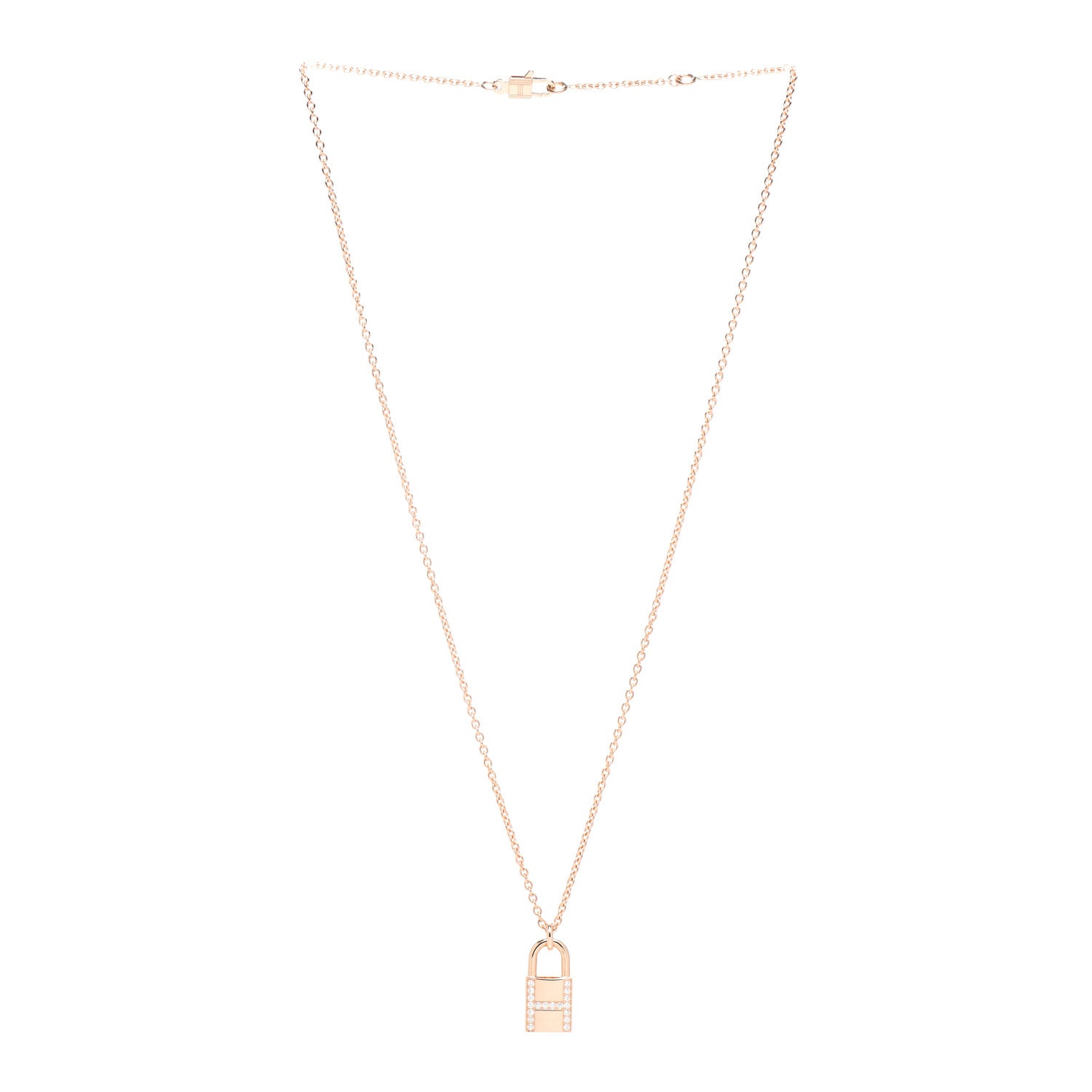 Hermes 18K Rose Gold Diamond Amulettes Cadenas Pendant Necklace 3 of 5