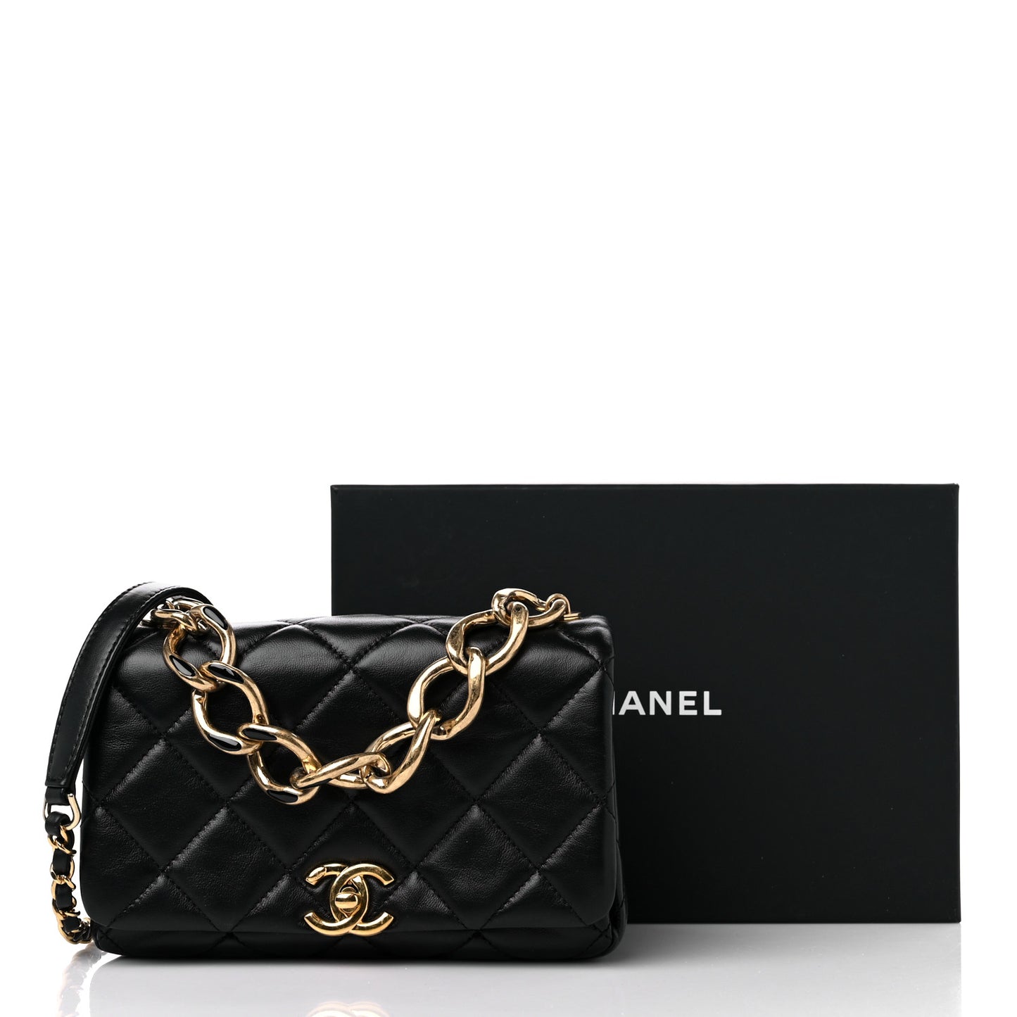 Lambskin Quilted Small Color Match Flap Black