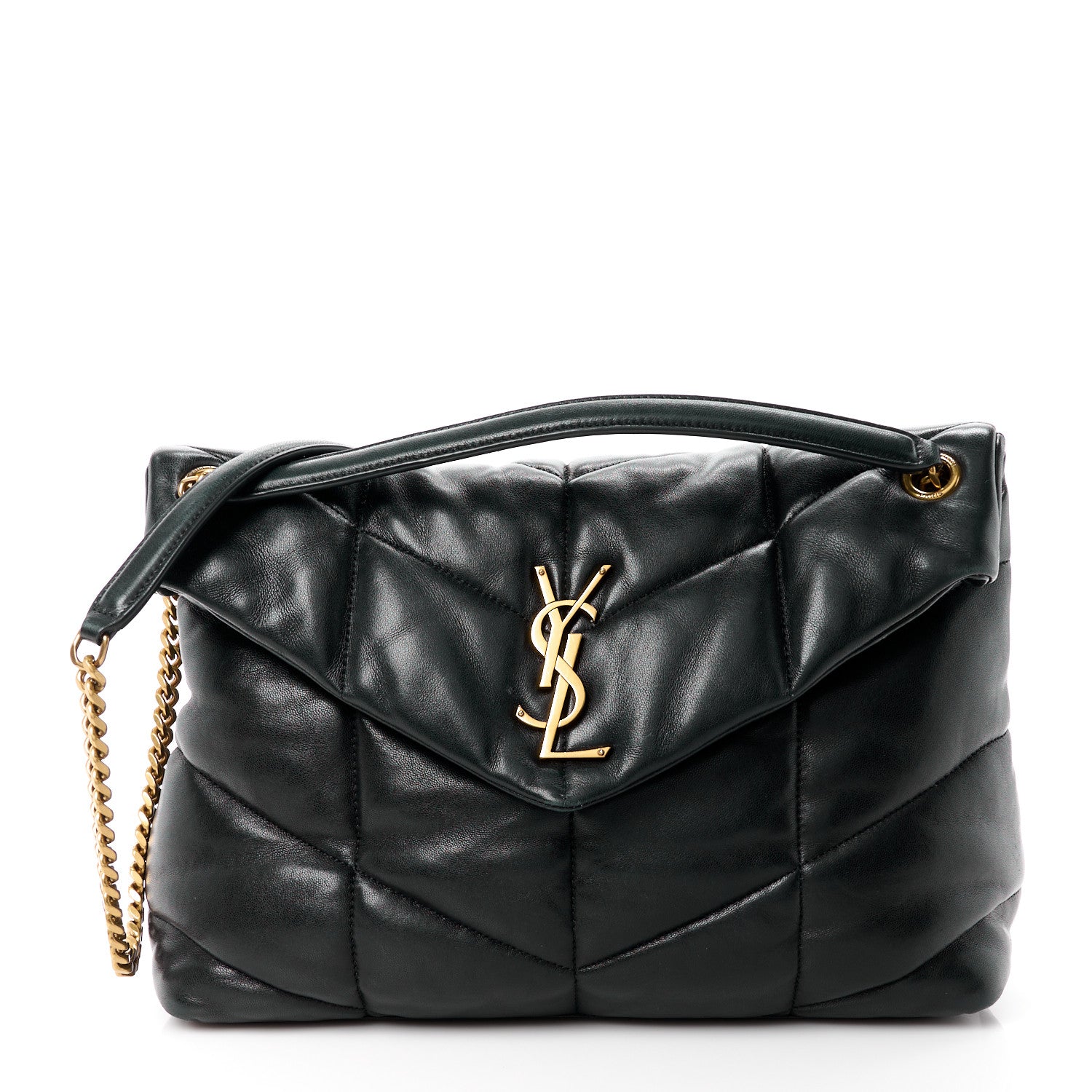 Saint Laurent Lambskin Quilted Medium Loulou Puffer Monogram Chain Satchel Dark Leaf 1 of 11