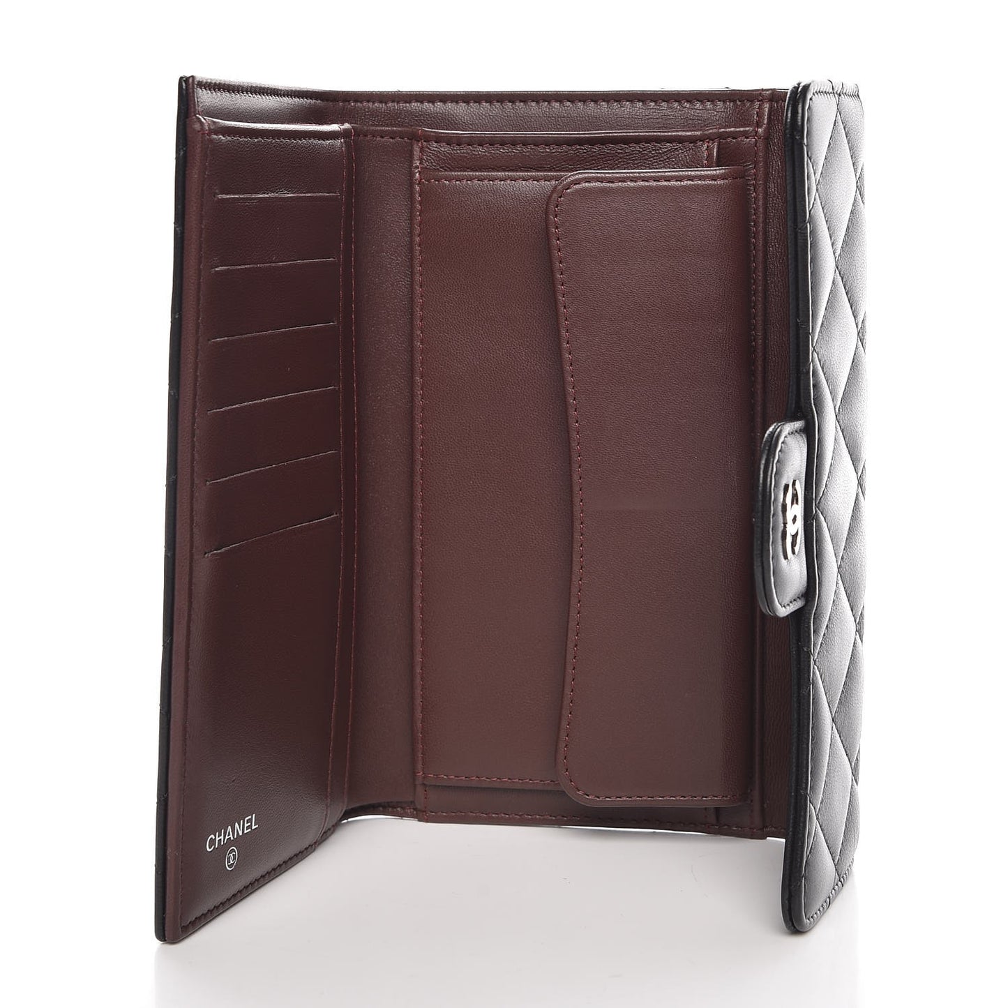 Lambskin Quilted Large Flap Wallet Black