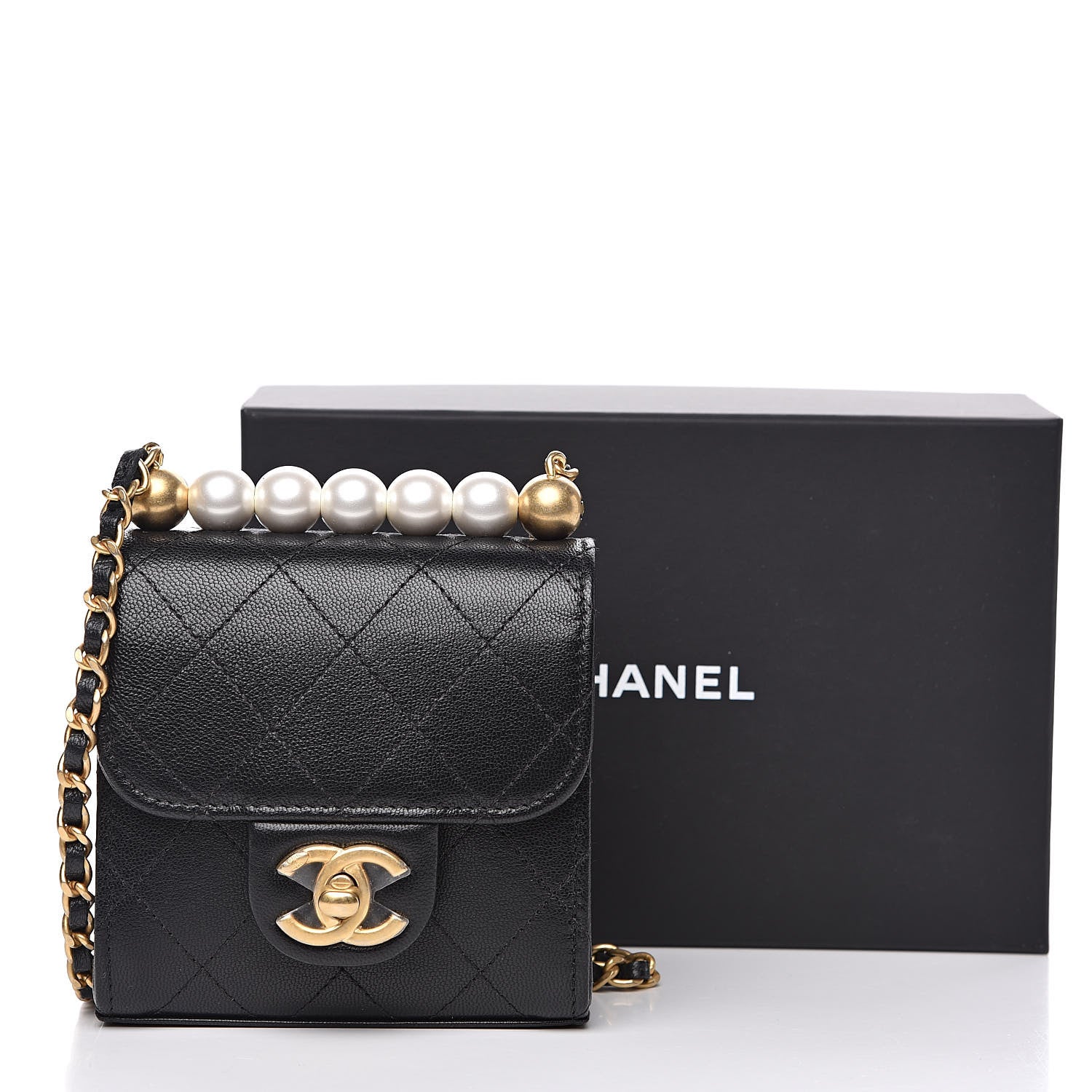 Chanel Goatskin Chic Pearls Clutch On Chain Black 11 of 11