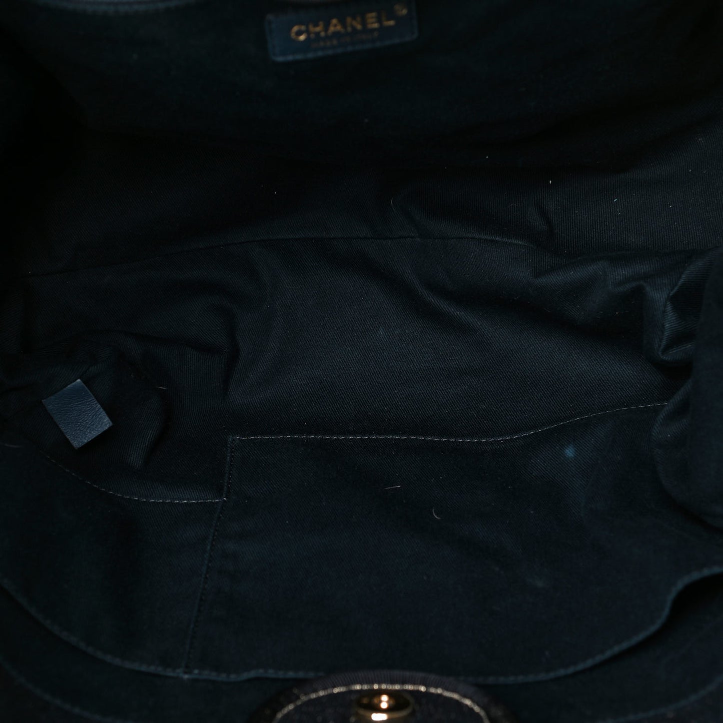 Lurex Canvas Medium Deauville Tote Navy Blue Gold