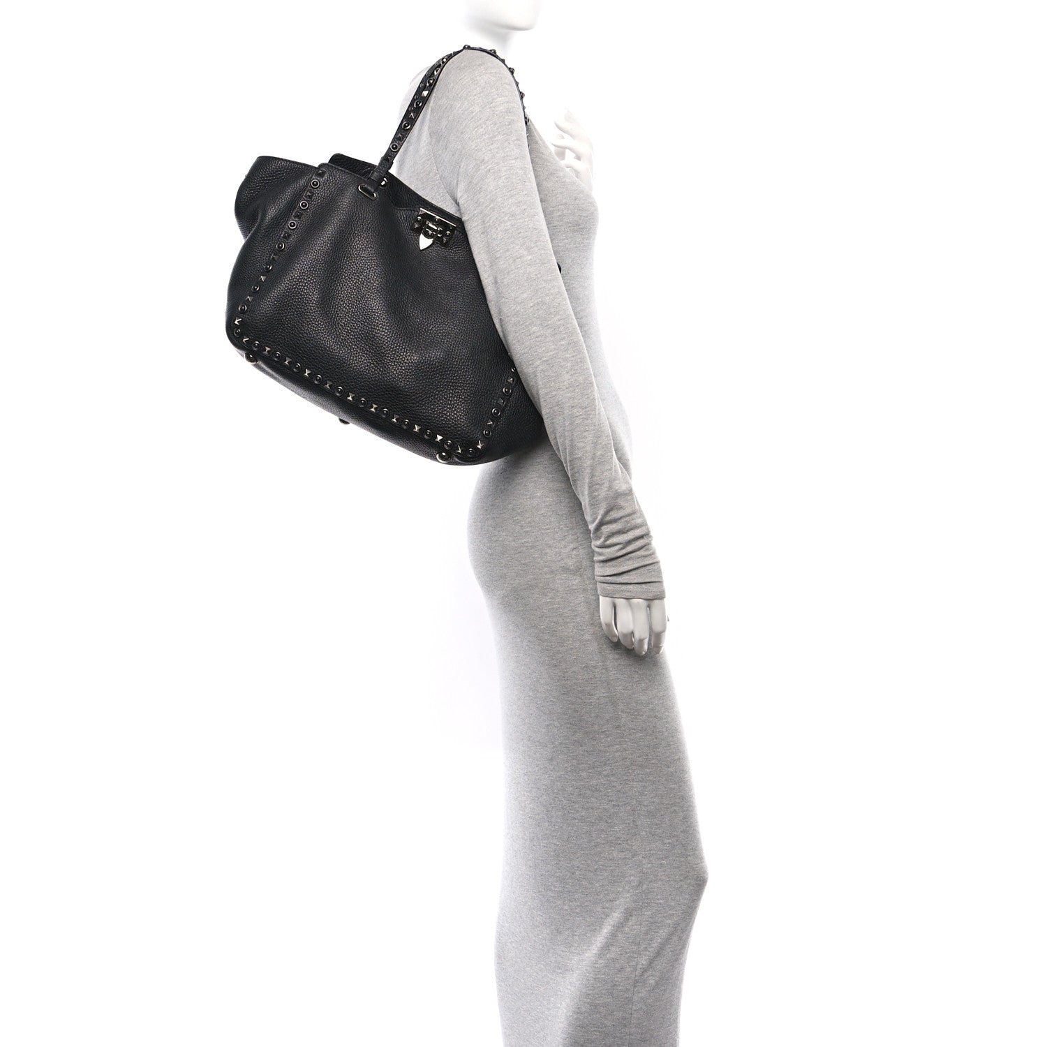 Valentino Garavani Grained Calfskin Onyx Medium Rockstud Rolling Tote Black 2 of 11