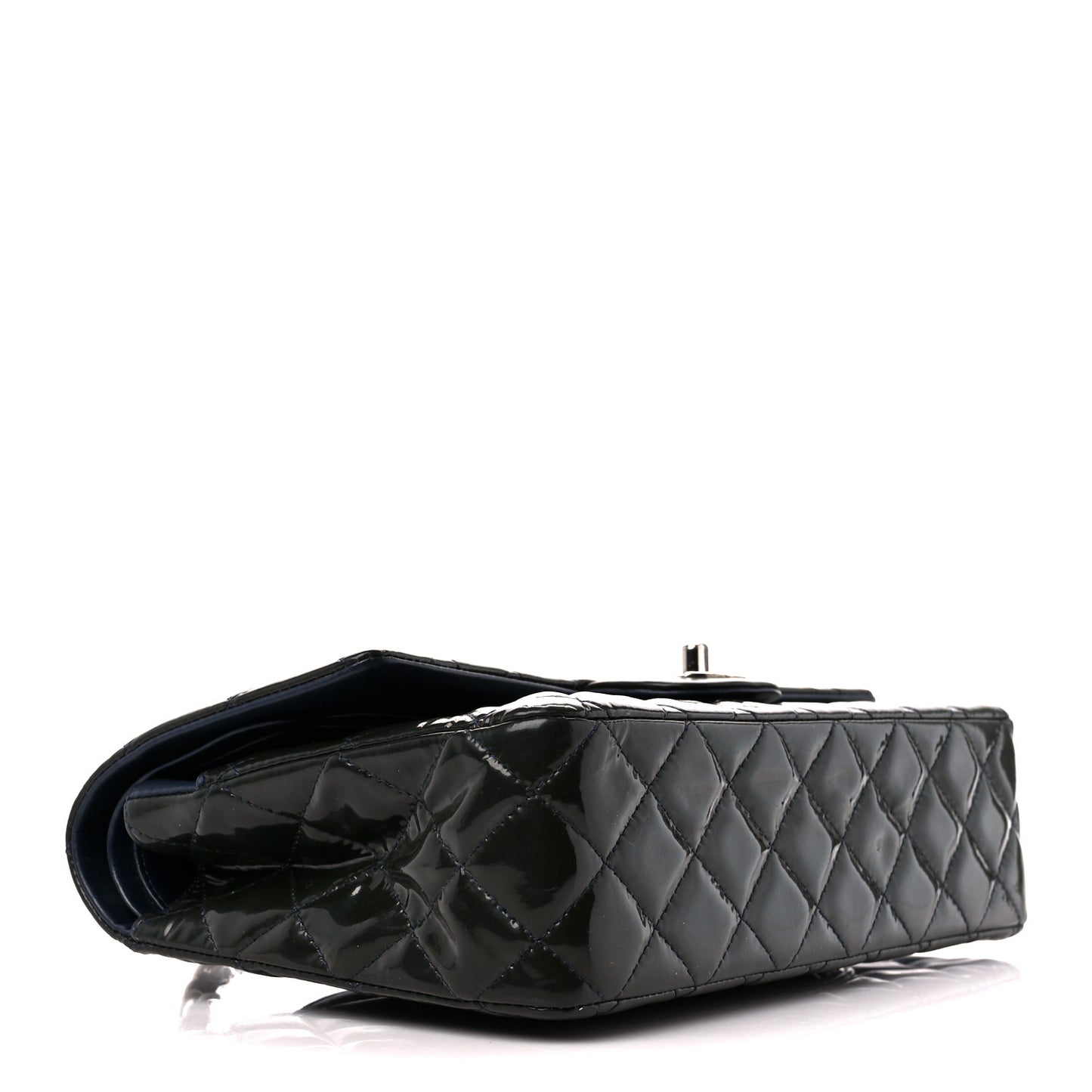 Patent Calfskin Quilted Bi-Color Medium Double Flap Navy Blue Black