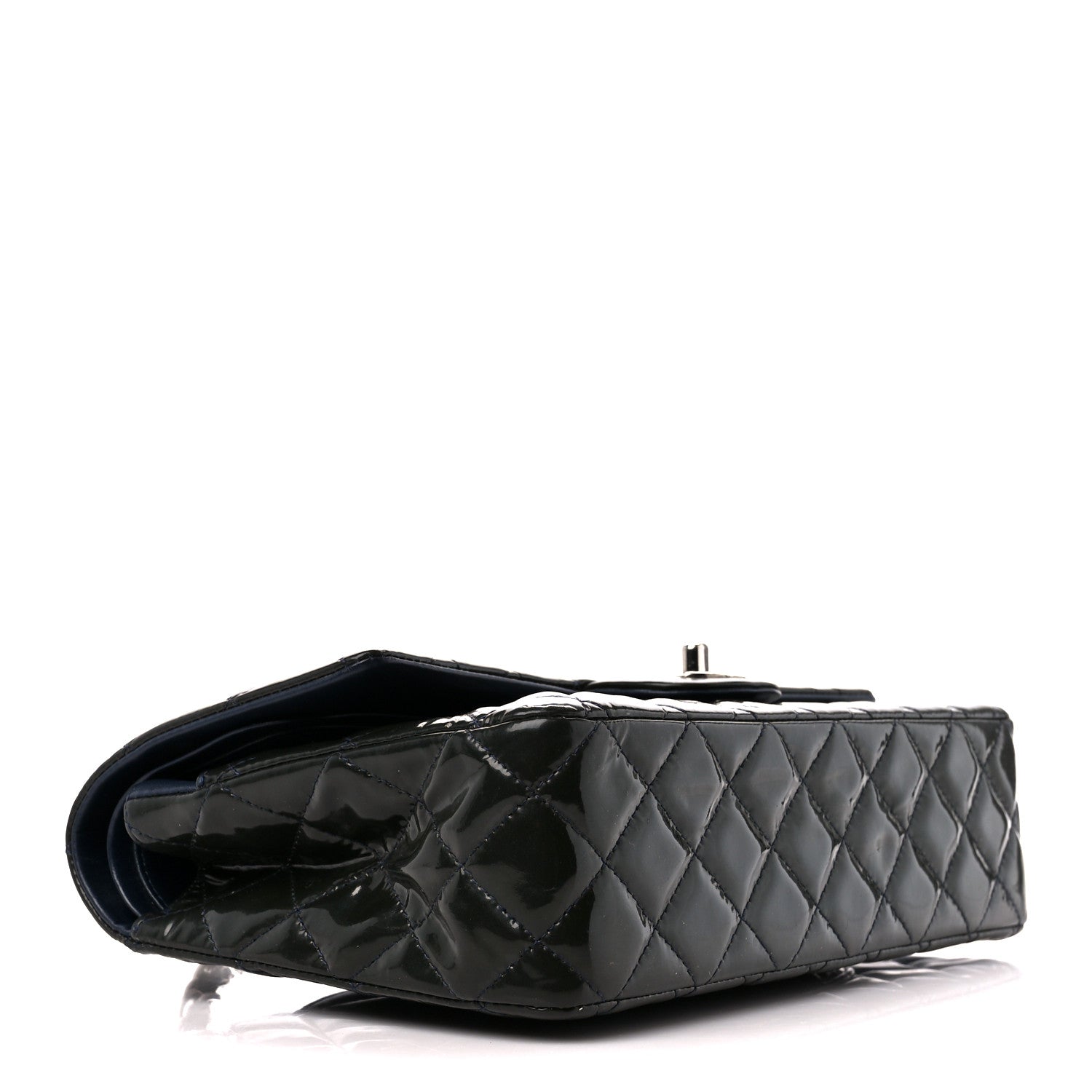 Chanel Patent Calfskin Quilted Bi-Color Medium Double Flap Navy Blue Black 4 of 11