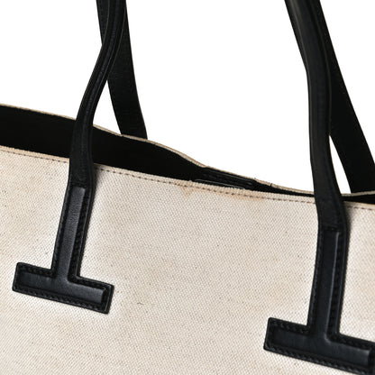 Tom Ford Canvas Calfskin T Tote Beige 10 of 19