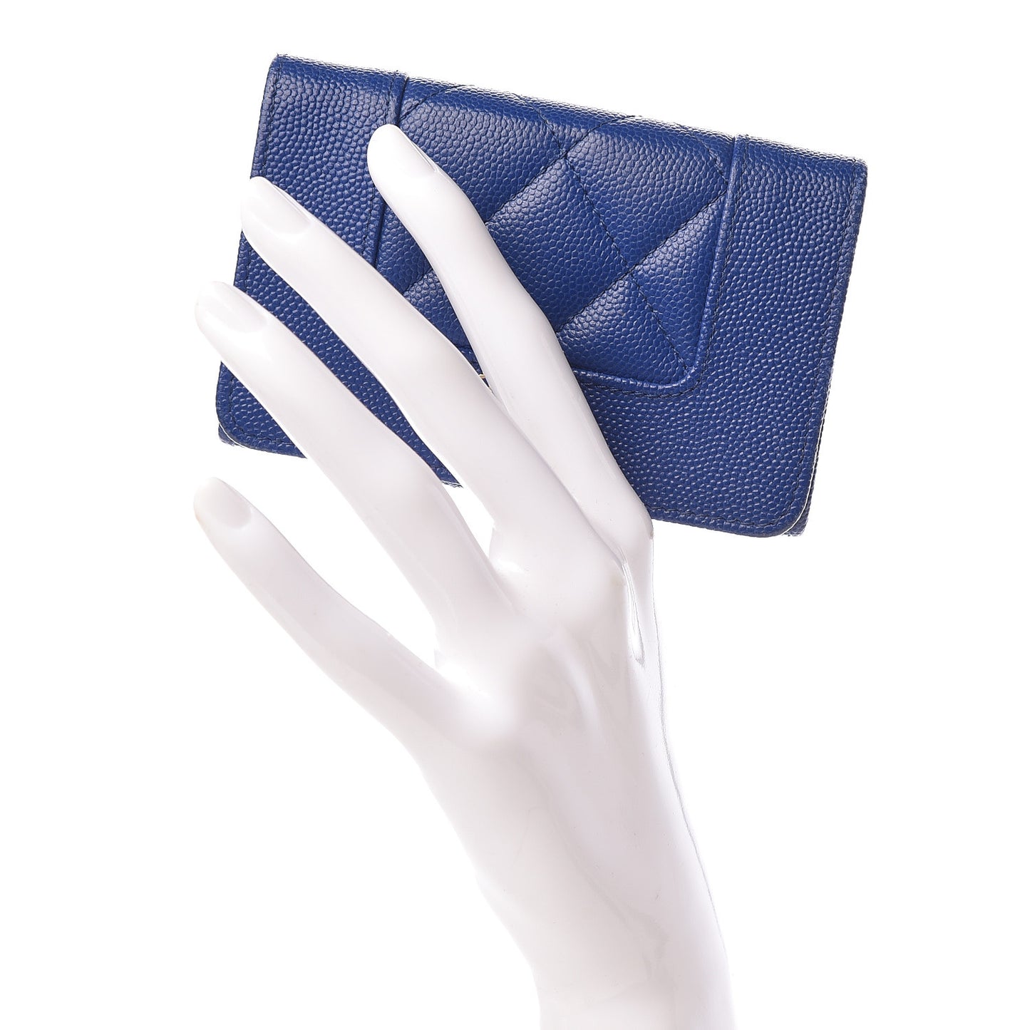 Caviar Quilted Vintage Mademoiselle Card Holder Dark Blue