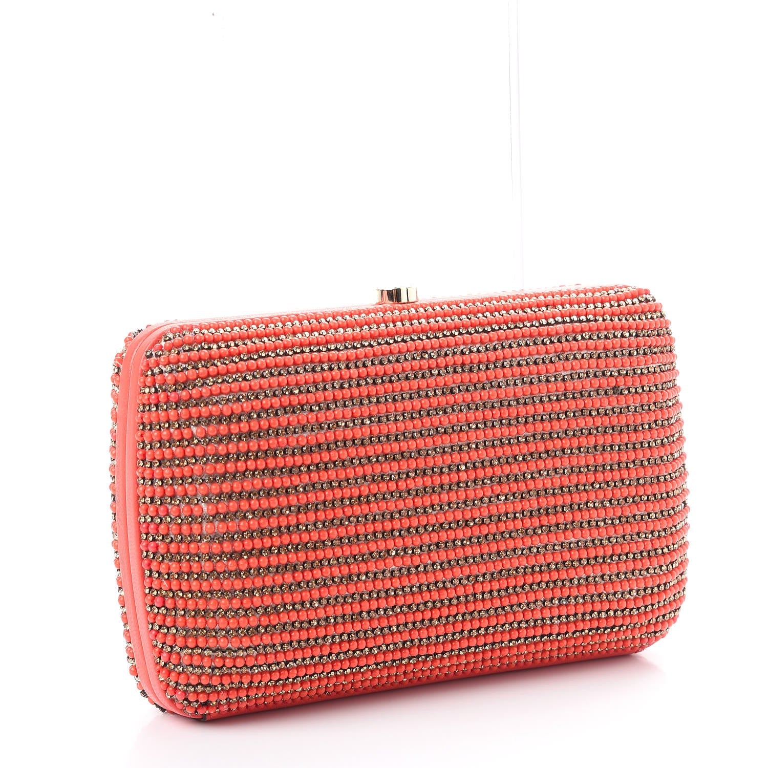 Gucci Lambskin Crystal Beaded Broadway Box Clutch Coral 3 of 11