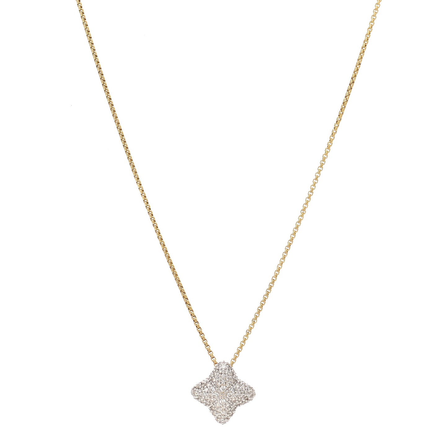 18K Yellow Gold Diamond Pave Quatrefoil Necklace