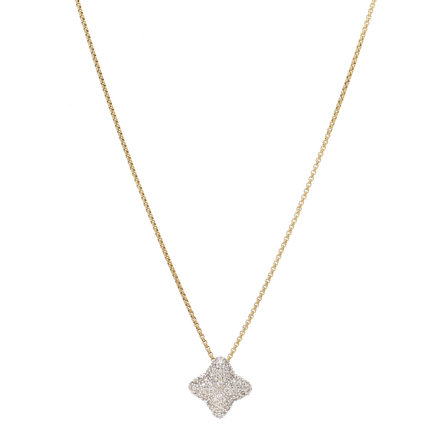 David Yurman 18K Yellow Gold Diamond Pave Quatrefoil Necklace 1 of 5
