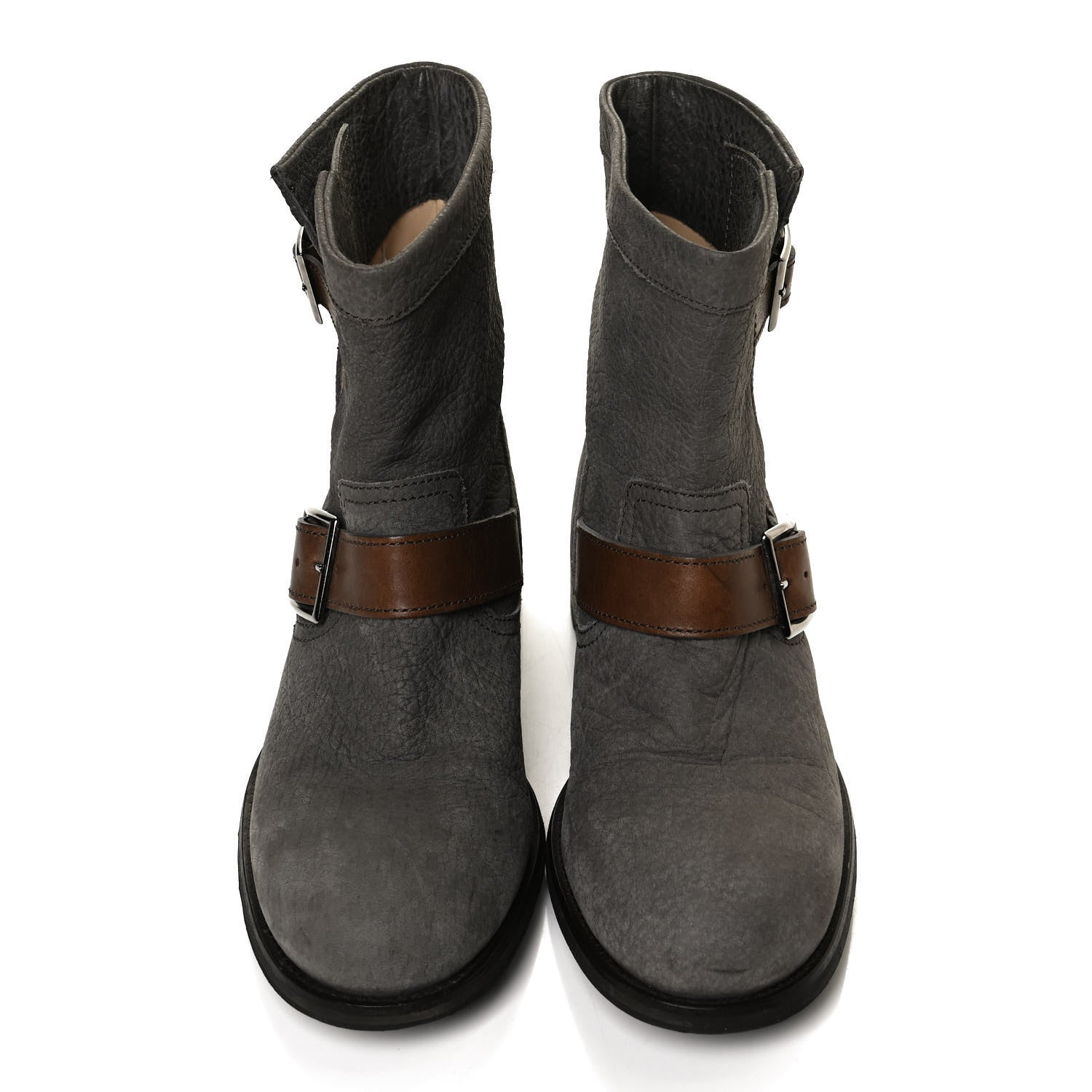 Jimmy Choo Grained Lambskin Suede Youth Biker Boots 39 Grey 5 of 13