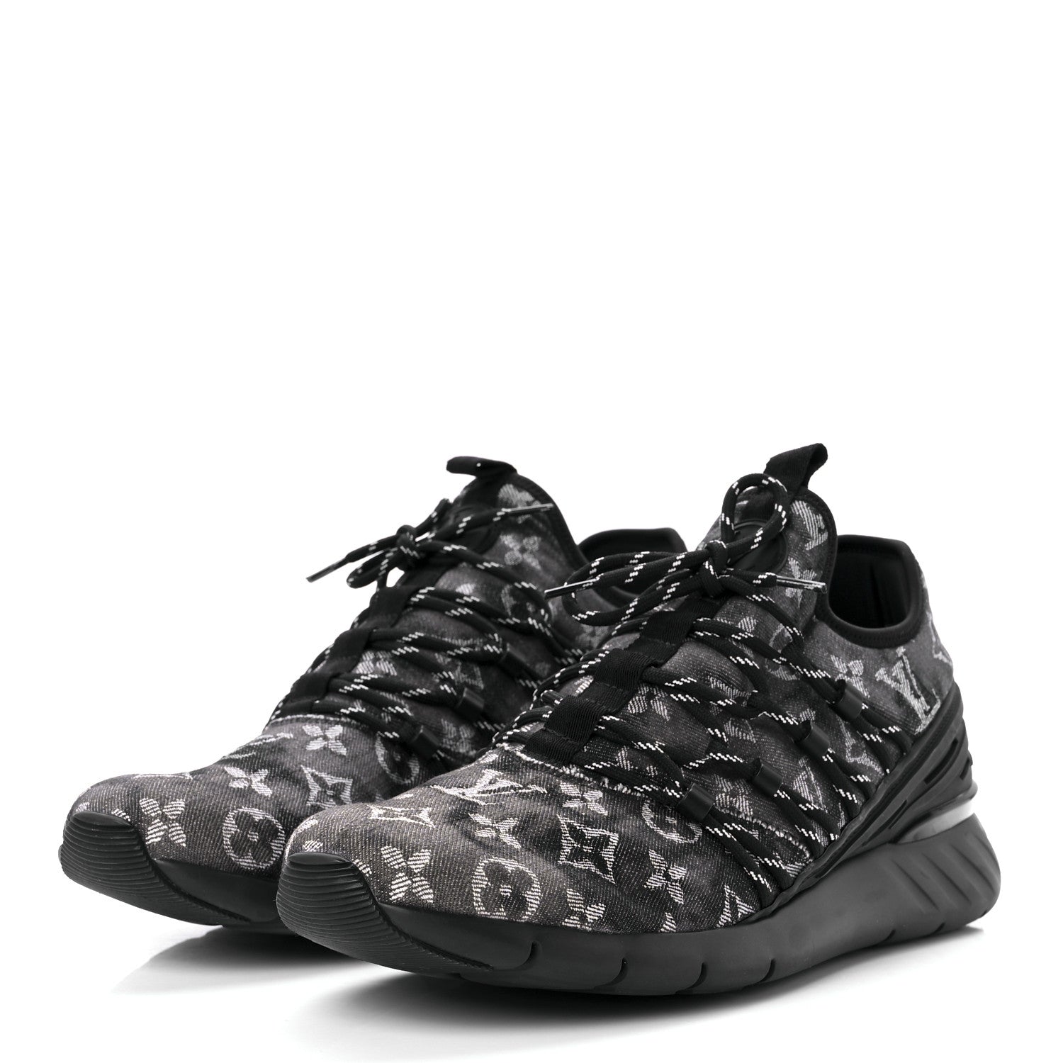 Louis Vuitton Denim Rubber Monogram Tie Dye Mens Fastlane Low Sneakers 9 Black 3 of 9