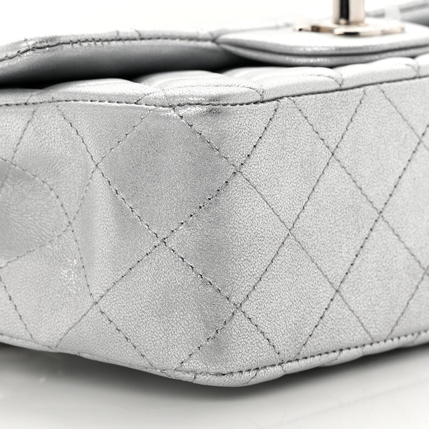 Metallic Lambskin Quilted Mini Rectangular Flap Silver