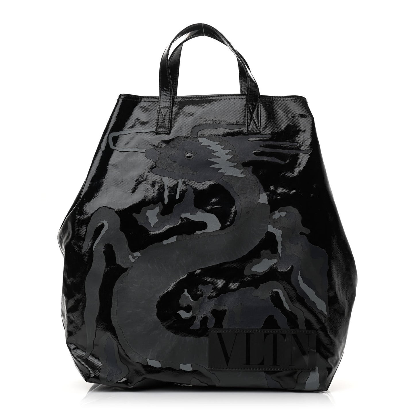 Coated Canvas Camo Embossed Dragon Vertical Tote Black