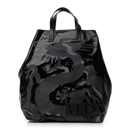 Valentino Garavani Coated Canvas Camo Embossed Dragon Vertical Tote Black 1 of 9