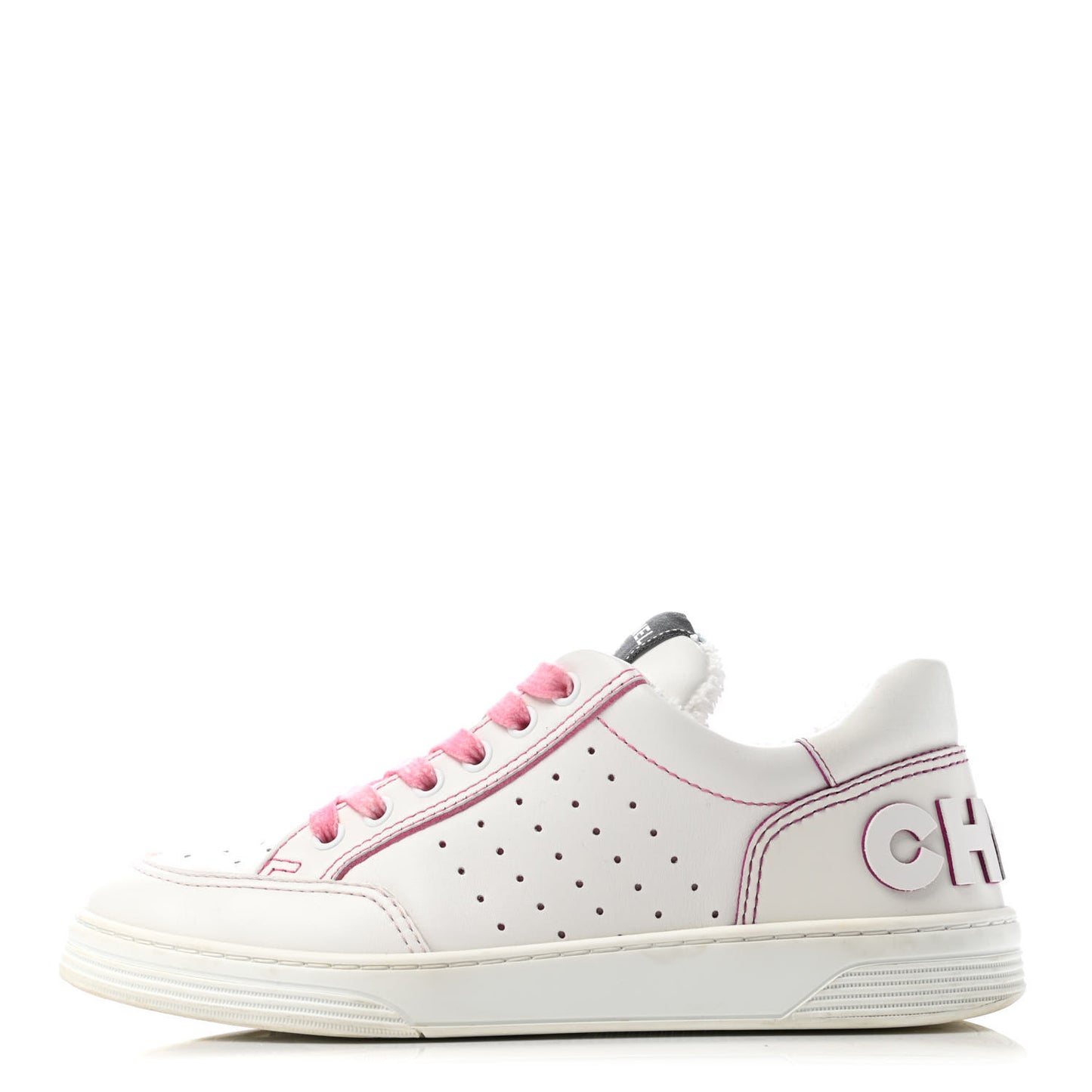 Calfskin Womens Logo Sneakers 38.5 White Pink