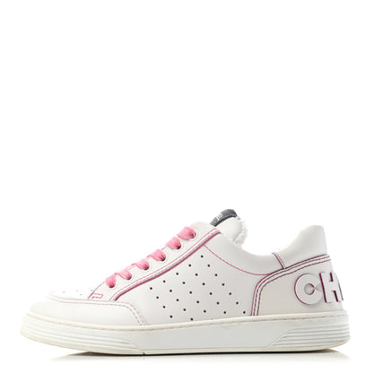 Chanel Calfskin Womens Logo Sneakers 38.5 White Pink 1 of 6