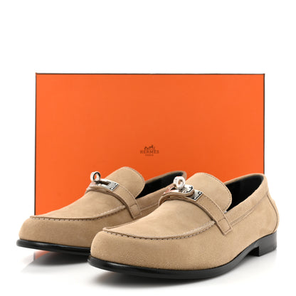 Hermes Suede Goatskin Womens Destin Loafers 36.5 Beige Argile 10 of 10