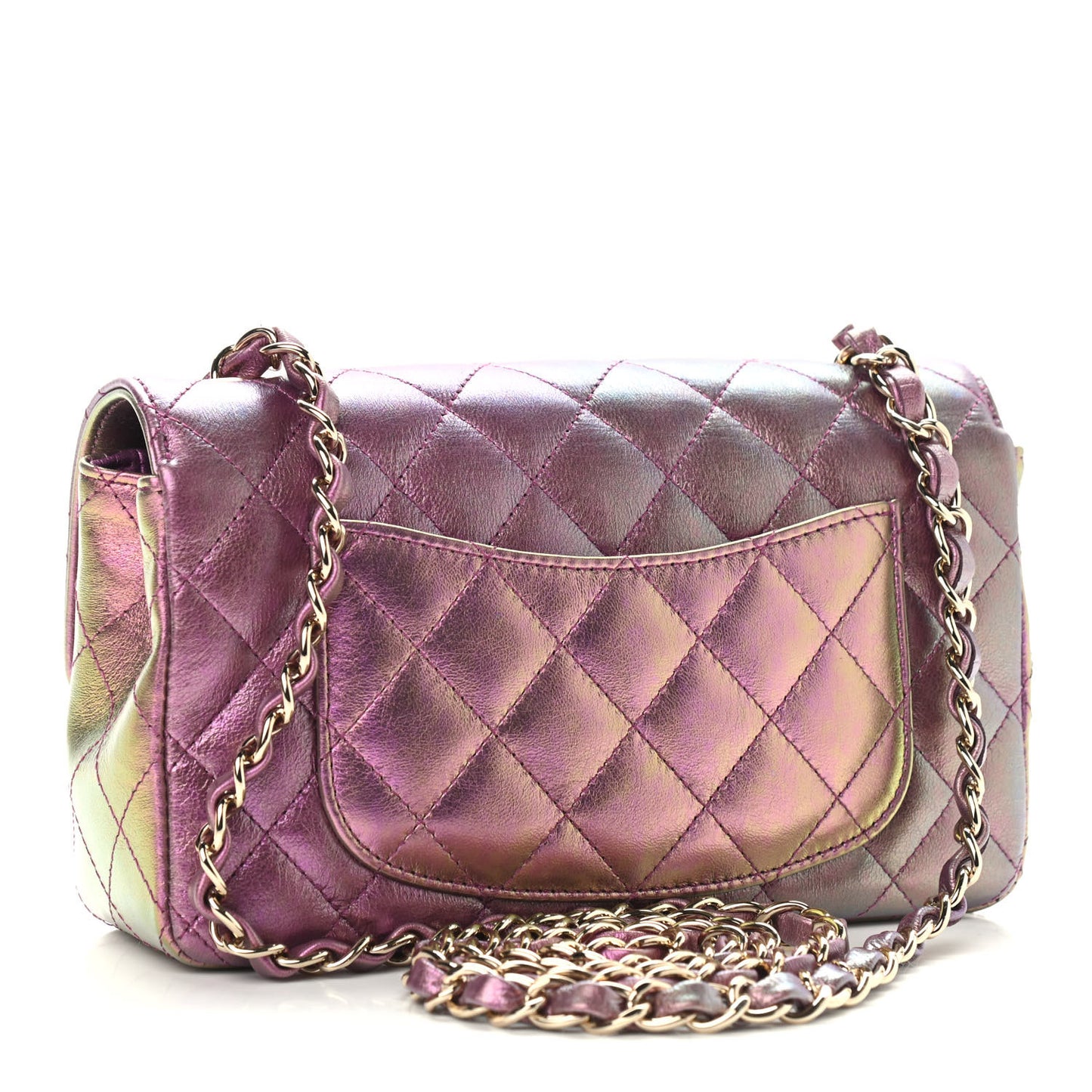 Iridescent Lambskin Quilted Mini Rectangular Flap Purple
