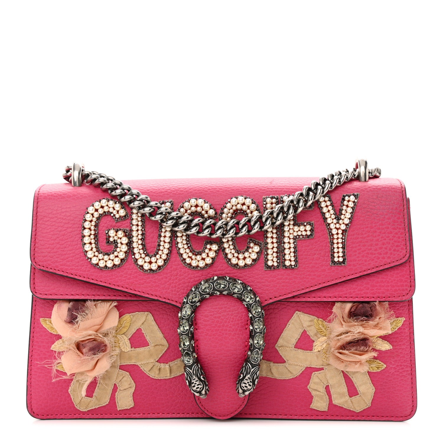 Gucci Pebbled Calfskin Embellished Guccify Small Dionysus Shoulder Bag Rosa 1 of 12