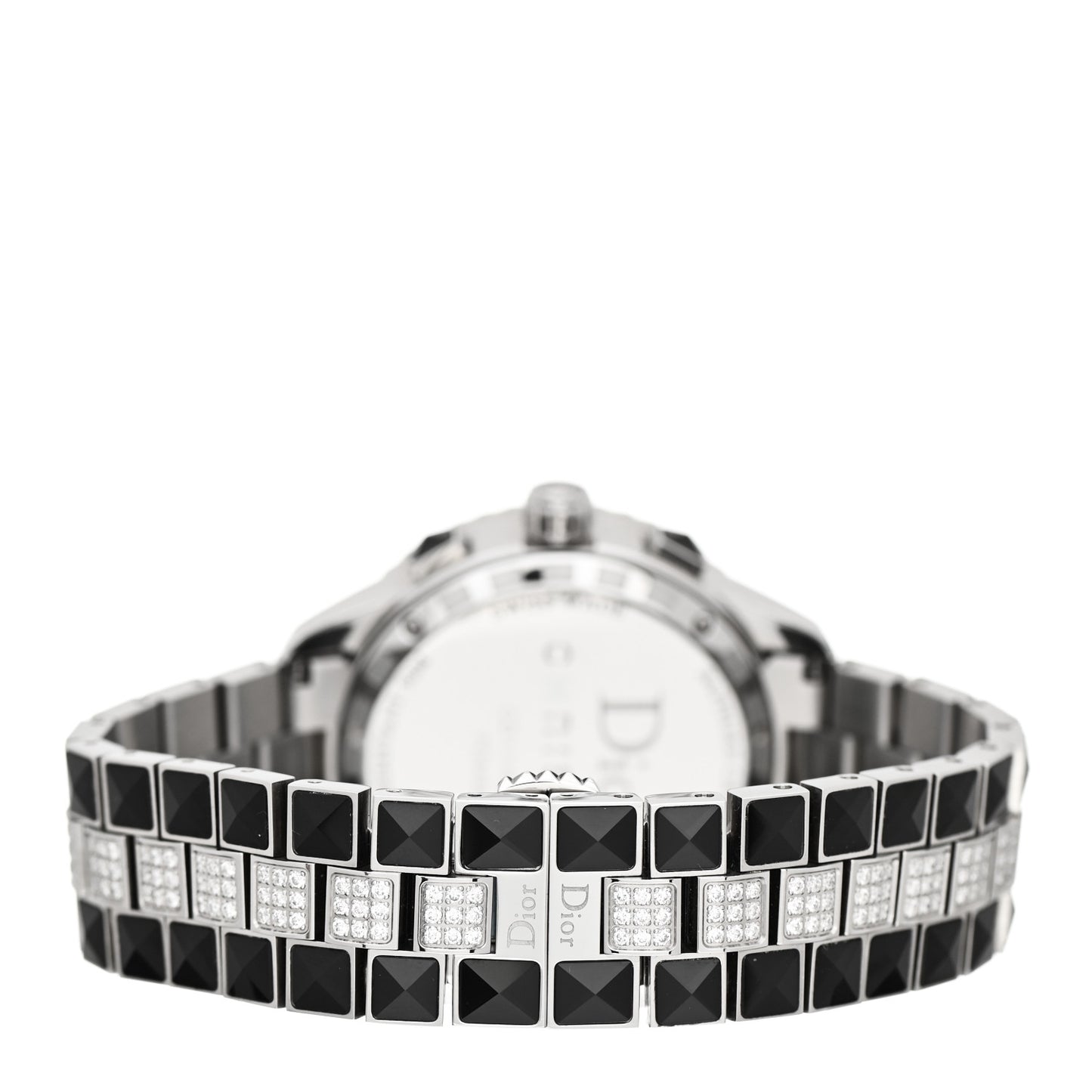 Stainless Steel Diamond Pave Sapphire 38mm Christal Chronograph Quartz Watch Black