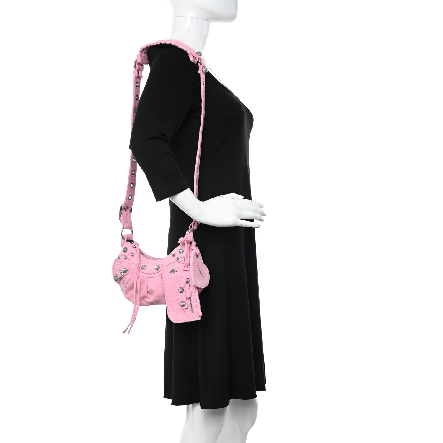 Balenciaga Washed Frayed Denim Crystal Le Cagole Shoulder Bag XS Denim Pink 2 of 11