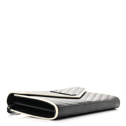 Saint Laurent Grain De Poudre Matelasse Chevron Monogram Chain Wallet Black White 4 of 13